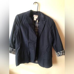 Max Studio Dark Blue Blazer with Plaid Accents
